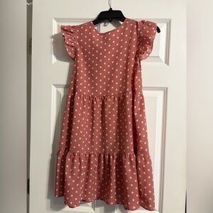 SHEIN Coral Pink Polka Dot Ruffle Sleeve Dress